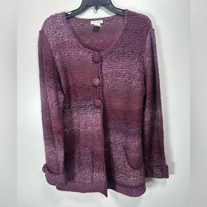 Laura Ashley Maroon Pink Wool Blend Knit Cardigan Sweater Jacket Size Large